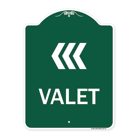 Signmission Designer Series Sign-Valet Left Arrow, Green & White Aluminum Sign, 18" x 24", GW-1824-22772 A-DES-GW-1824-22772
